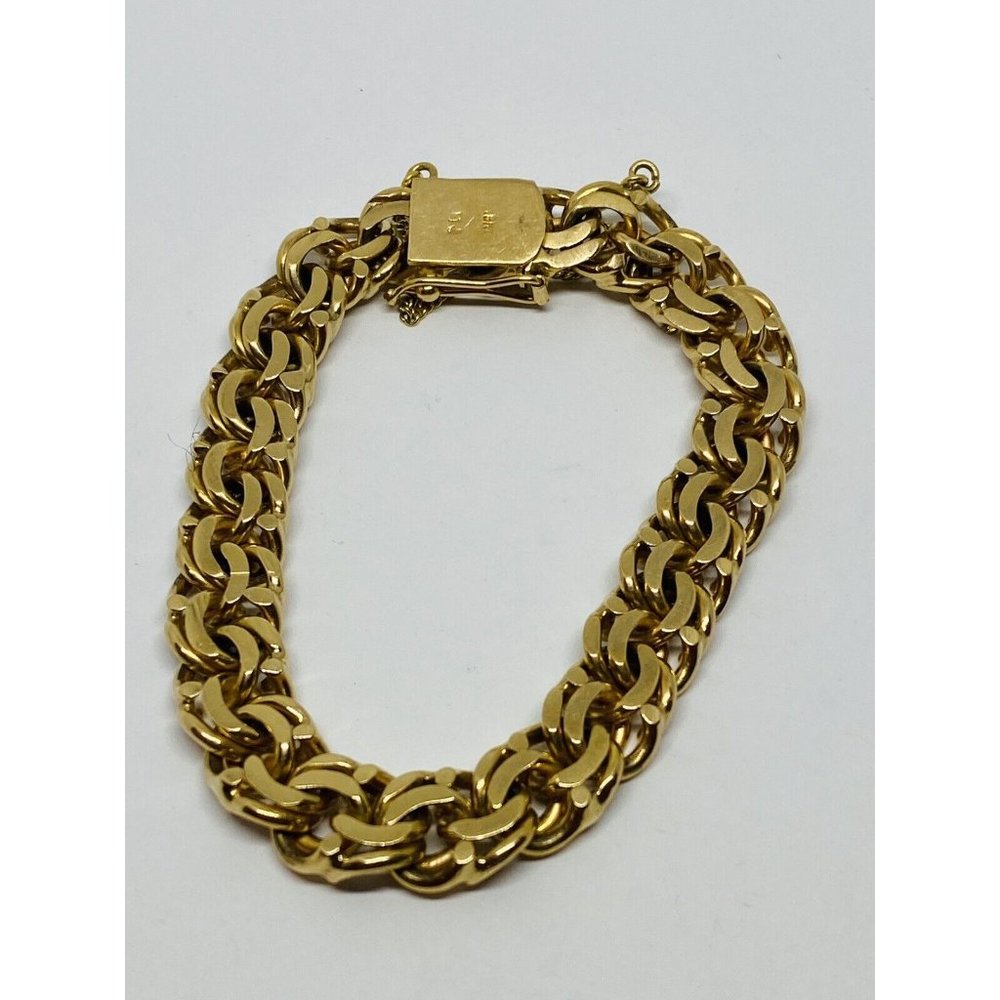 Vintage 18k Yellow Gold Fancy Double Link Charm Bracelet Italy Rare Style HEAVY!
